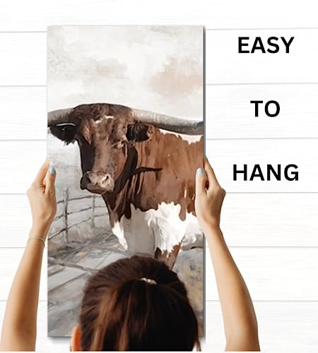 Longhorn Wall Decor - Longhorn Canvas Cow Wall Art - Large Western Wall Decor 24X36 - Cattle Farmhouse Artwork 3 Piece Print - Long Horn Picture For Living Room, Bedroom, Home Or Western Office Decor #TOP6