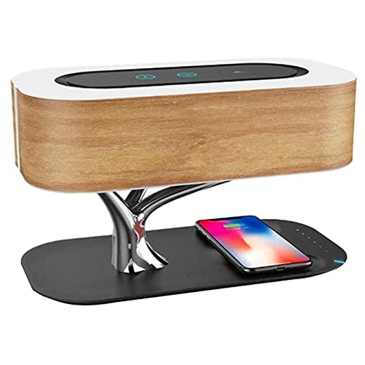 Chargeur sans Fil Rapide Et Musique Intelligente Induction Lampe De Bureau A Conduit La Lumière Naturelle De L'atmosphère De Chevet en Bois Compatible avec Airplay Apple