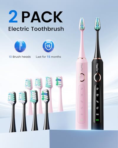 2 Stück Elektrische Zahnbürste Schallzahnbürste für Erwachsene und Kinder - Electric Toothbrush mit 8 Bürstenköpfen und 5 Modi. 90 Tagen Akkulaufzeit, 2 Minuten Smart Timer, Reiseetui – Bild 4