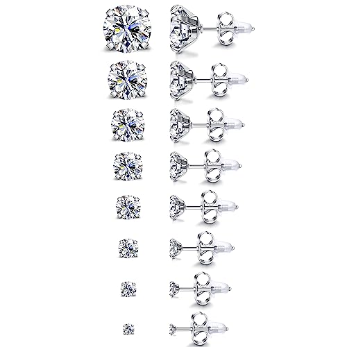 CASSIECA 8 Paia Orecchini Argento Cubic Zirconia, Ipoallergenici Acciaio Chirurgico
