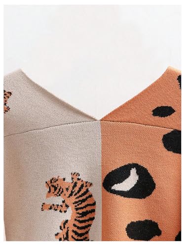 Image of WDIRARA Women's Leopard Tiger Print Cardigan V Neck Long Sleeve Color Block Button Down Sweater Outwear