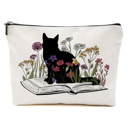 BQXH Cat Gifts for Women Cosmetic Bag Book Lovers Gifts Cat Makeup Bag