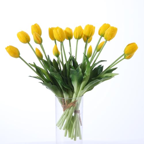 Wenhuidr 10PCS Fake Tulips Artificial Flowers Real Touch Latex Faux Tulips UV Resistant Fake Flowers Bouquet for Table Home Decor Party Wedding Garden Decoration