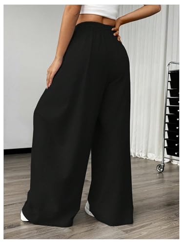 SweatyRocks Women's Barrel Pants Wide Leg High Waist Baggy Sweatpants Elastic Oversized Athletic Joggers Trousers2