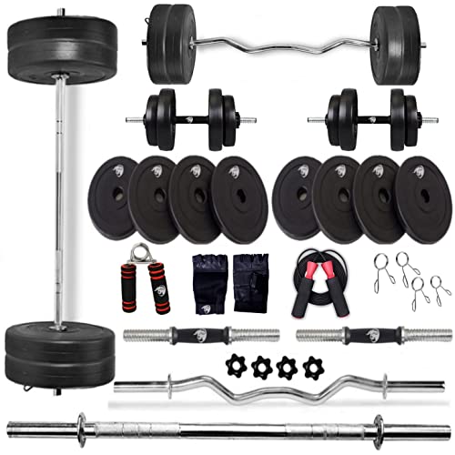 Image of BULLAR Home Gym Set, Home Gym Combo, Home Gym Kit, Gym Equipments, (20-40 Kg), 3Ft , 5Ft Straight Rod + One Pair Dumbbell Rod, Home Gym Equipment Set , Gym kit with Accessories (30KG Combo)