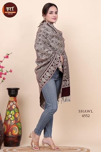 Image of KRITI Paisley Design Woollen Beige Color Shawl For Women
