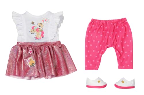 Baby Born Little Everyday Outfit 36cm - 2-in-1 Shirt Dress & Leggings - Pink - Space, Contemporary Theme - Includes Dress, Pant, Shoes