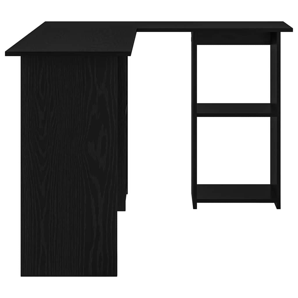 Scrivania con mensola nera, effetto rovere, in legno, 142 x 102 x 73 cm, moderna scrivania angolare per ufficio e studenti, con molto spazio e design robusto