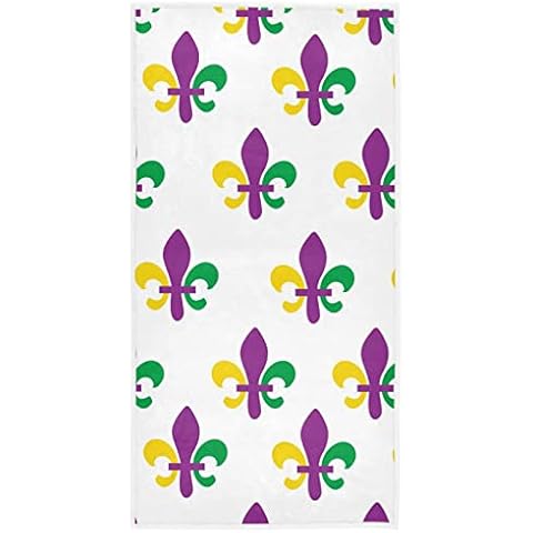 Vdsrup Mardi Gras Hand Towels Fleur De Lis Carnival Bathroom Theme Towel Soft Bath Guest Face Towel Absorbent Kitchen Tea Dish Towels Washcloths 16 X 30 in Cover