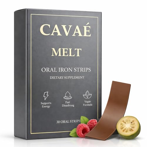 Cavae Iron Melts Ferrovia Iron Oral Dissolvable Strips Supplement for Women 19mg Elemental Irons + Folate Energy Boost & Gentle on Stomach - No Water Needed Raspberry Flavor 30 Servings (1)