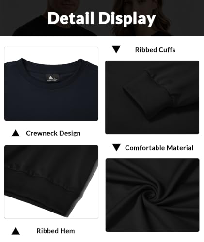 ZITY Men's Athletic Crewneck Sweatshirt Classic Versatile Lightweight Long Sleeve Sweatshirts for Men Black,M
