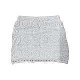 2026 Elegante Falda de Encaje Crochet con Malla Transparente Bordado Floral Midi Largo, Blanco, talla única