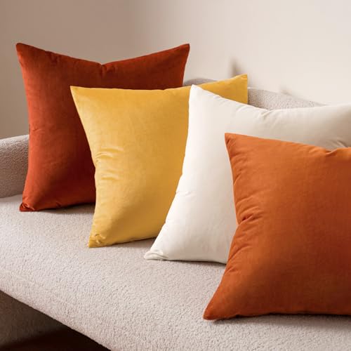Image of MIULEE Velvet Throw Pillow Covers 12x12 Inch, Pack of 2 - Burnt Orange, Soft Solid Small Decorative Pillow Covers Modern Luxury Home Decor for Couch Chair Sofa Bedroom Livingroom Car