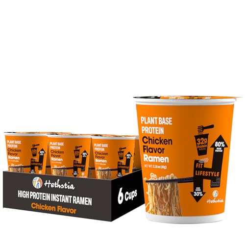 Image of Hethstia Protein Ramen Instant Chicken Soup Cup, Plant-Based High Protein(32g) Ramen Chicken Flavor, 6 Pack, Non-Fried, Low Fat, Vegan, Quick & Healthy Meal, Holiday Gift