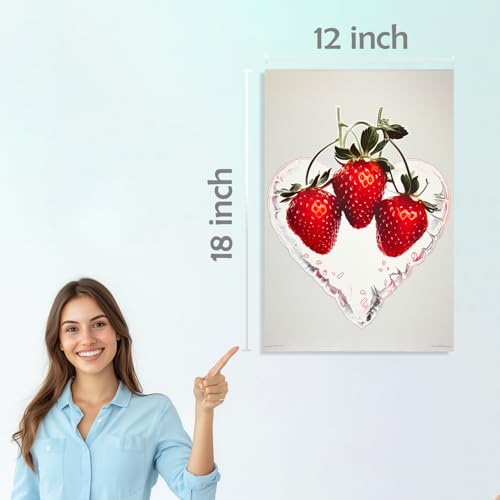 Image of SiddArtify Strawberry Art Print Set - Red - White Fruit Still Life - Sticker - 12x18 Inch - Pack of 6 Wall Room Decoration art Poster Prints