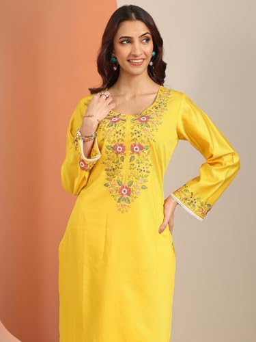 Image of Libas Embroidered Silk blend Straight Kurta With Trouser and Dupatta | ethnic wear | bridal suit | wedding dress | occasion wear