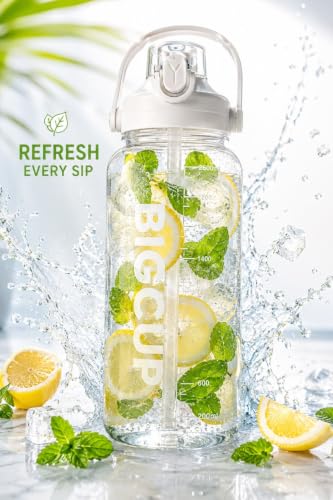 Image of AQUAFIT 2600ml Large Water Bottle with Straw & Handle, 2.6L Motivational Sports Water Bottle with Time & ML Markings, Leakproof Gym Water Bottle for Men & Women, Fitness, Travel & Outdoor