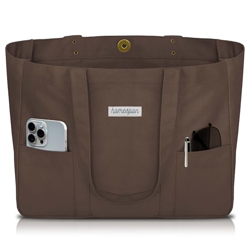 Sac cabas en toile marron HOMESPON pour ranger un grand ordinateur et ses affaires de cours