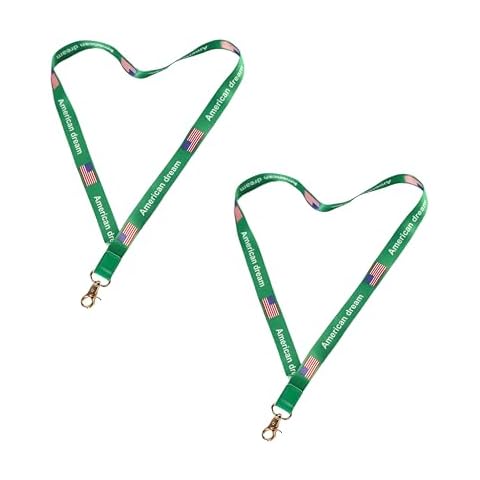 REETI 2PCS American Dream Lanyard, American Flag Design, Plastic Badge Holder with Key Ring, Green Cover