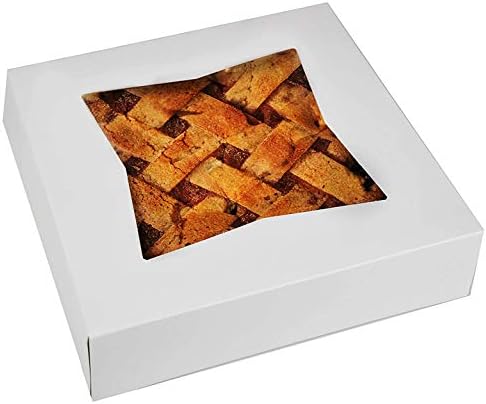 Cake Boxes - Set of 15 Pie Window Boxes 10 Inches by 10 Inches by 2 1/2 Inches White Paperboard Bakery Box by Upper Midland Products