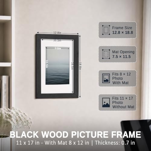 Image of VCK 11x17 Picture Frame 5 Pack, Black Exclusive Wood, Real Glass, for Photo