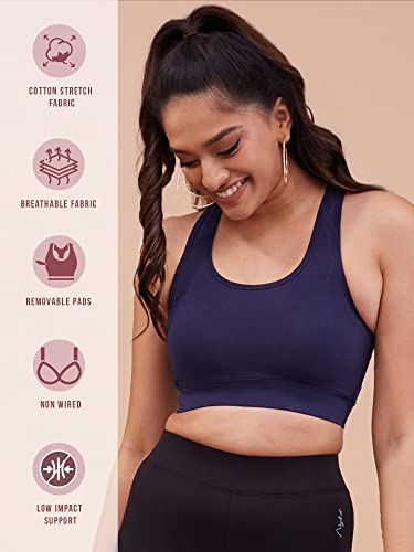Image of NYKD Women's Everyday Cotton Padded Sports Bra for Gym /Running /Workout Full Support | Removable Pads | Wirefree | Full Coverage | Stretchable - NYK059