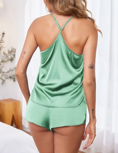 Image of Ekouaer Silky Women Pajamas Set Satin Cami Top & Shorts Lingerie Pjs | 2 Piece Silk Nightwear Soft Camisole Sleepwear for Home, Daily Wear, Wedding, Party, Date Nights