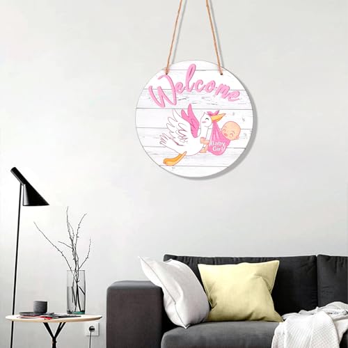 Tabliczka Powitalna dla Dziecka, Wiszący Drewniany Wieniec z Płci Dziecka Tablica Informacyjna o Narodzinach Noworodka Wystrój Pokoju Dziecięcego na Baby Shower (Dziewczynka, Różowy)