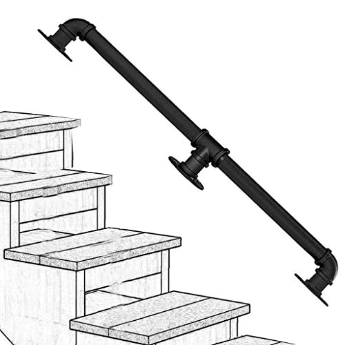 HQBL Main Courante D'escalier 1 Pi-10 Pi pour Enfants/Personnes Âgées,Garde-Corps Antidérapant Sécurité Intérieure Et Extérieure,Tuyau en Acier Galvanisé,pour Couloir/Grenier/Salle Bain,Noir Cover