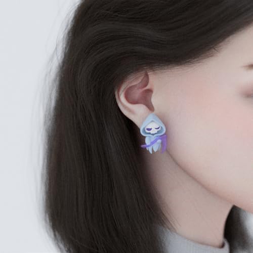 Asymmetrical Earrings Grim Reaper & Magician Ghost, cute jewelry, 3D Handmade Clay Studs, Hypoallergenic 925 Sterling Silver Posts3