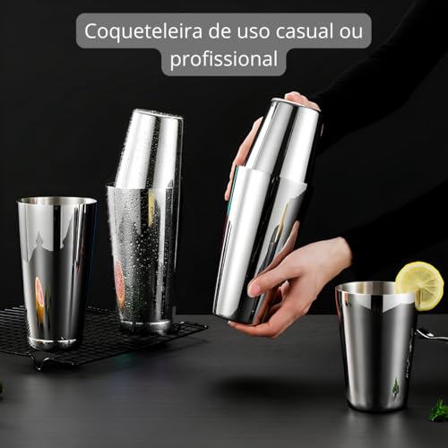 Kit Barman Profissional Com Coqueteleira Boston Strainer e Socador