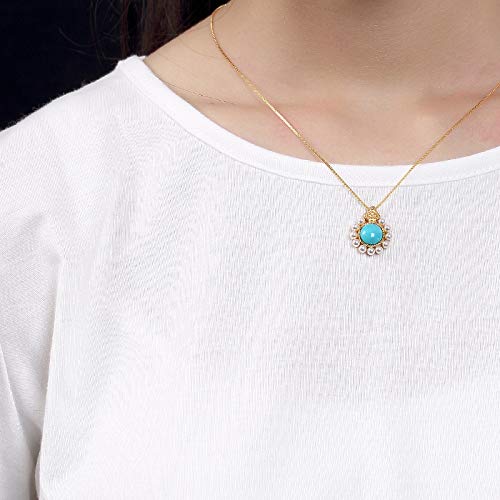 Collana con Pendente in Argento 925 con Perle intarsiate di Turchese Naturale