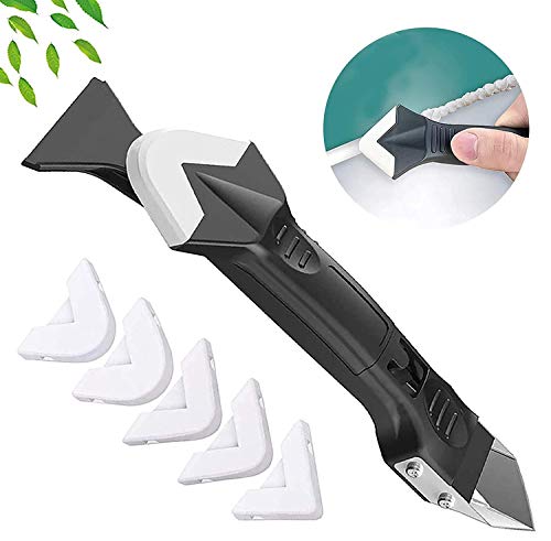 Caulking Finishing Tool Kit Glass Glue Angle Scraper 3 in 1 Silicone Caulk Remover Tool Replace Sealant Remover Tool for Kitchen Door Window Frames (Stainless Steelhead/Replaceable / 11Pcs)