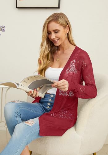 Image of GRECERELLE Lightweight Cardigan Sweaters for Women Crochet Knit Open Front Long Sleeve Loose Casual Boho Summer Beach Coverup