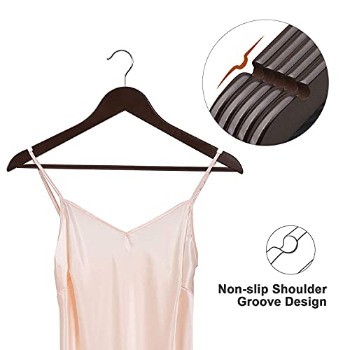 Image of Wooden Hangers for Clothes Hanging | Heavy Duty Coat Hangers with 360 Swivel Hook & Non-Slip Notches | Natural Wood Suit Hangers for Shirts, Blazer, Dresses & Saree (6, Walnut)