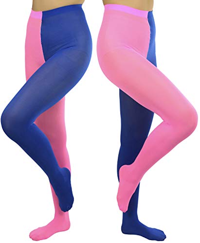 Image of ToBeInStyle Women's Two Toned Vibrant Jester Contrast Opaque Multicolored Tights