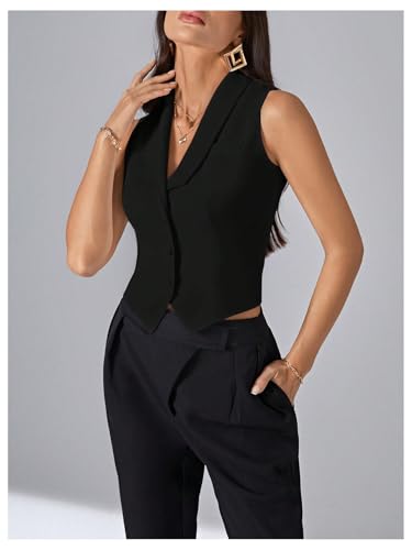 SweatyRocks Women's Button Front Vest Blazer Lapel Collar Sleeveless Slim Fit Jacket Top4