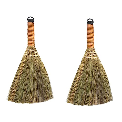 minkissy 2pcs Handmade Broom Straw Mini Whisk Broom Soft for Cleaning Small Chinese Sweeping Brush Lightweight Design Household Broom Tool