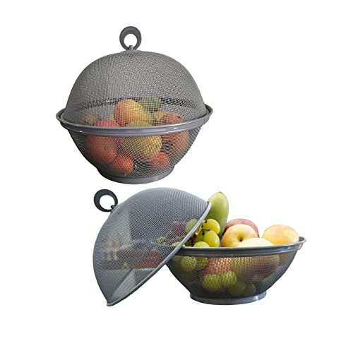 QWXOSR Gray Mesh Fruit Baskets with Lids for Fruits, Restaurant Kitchen Produce Containers (2 Pack: 2 Fruit Baskets+2 Lids)