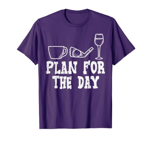 Plan for The Day Coffee Golf Wine Golfing Drinking Golfer T-Shirt, Men, Purple, Large