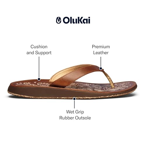 OluKai Paniolo Women's Premium Leather Sandals, Versatile & Unique Flip-Flop Slides, All-Day Comfort & Style, Natural/Natural, 9 - image 4