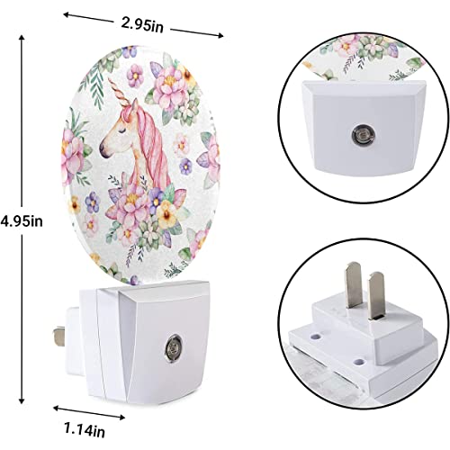 Image of EKOBLA Unicorn Night Light, Pink Unicorn Among Flowers Night Lights Plug Into Wall with Auto On /Off Sensor for Girls Bedroom, Nursery and Indoor Home Decor