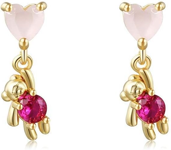 Amazon Airokiy ピアス レディース 人気 白蝶贝 ハート ゆれるピアス 可愛い クマ ピンク ジルコニア ピアス アクセサリー プレゼント ピアス 通販