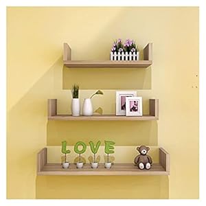 HJW Praktische opbergrek Wandmontage Drijvende Plank Sets, Houten Opbergrek voor Woonkamer Slaapkamer Badkamer Installatie Fotolijst Boek Plant Pot Display 1Huiyang-01020, Licht Walnoot
