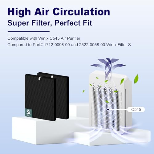 Image of 4 Pack C545 Smoke Remover Replacement Filter S for Winix C545 Air Purifier, High Efficiency Winix Filter S Only, Part number 1712-0096-00 and 2522-0058-00, For Home Office Livingroom Bedroom Kitchen
