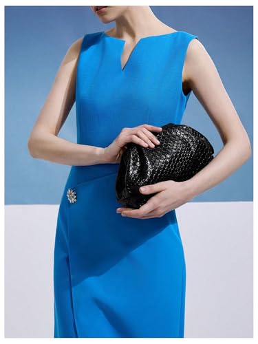 Image of QWINEE Women's Woven Evening Bag Dumpling Clutch Purse No Strap Handbags Elegant Faux PU Leather Clutch Bag