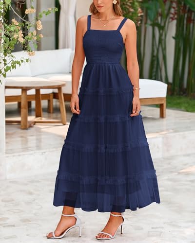 Image of PRETTYGARDEN Women's Summer Dresses 2026 Sleeveless Smocked Tiered Ruffle Tulle A-Line Flowy Wedding Party Maxi Dress