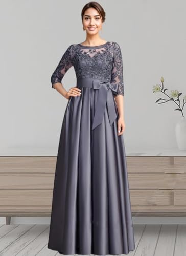 Mother of The Bride Dresses for Wedding 2025 3/4 Sleeve Satin Lace Appliques Modest Formal Evening Gowns with Pockets4