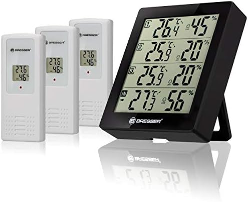 Bresser Wetterstation Funk mit Außensensor Temeo Hygro Quadro inklusive 3 Außensensoren um bei 4 Umgebungen gleichzeitig Temperatur und Luftfeuchtigkeit zu messen und zu kontrollie
