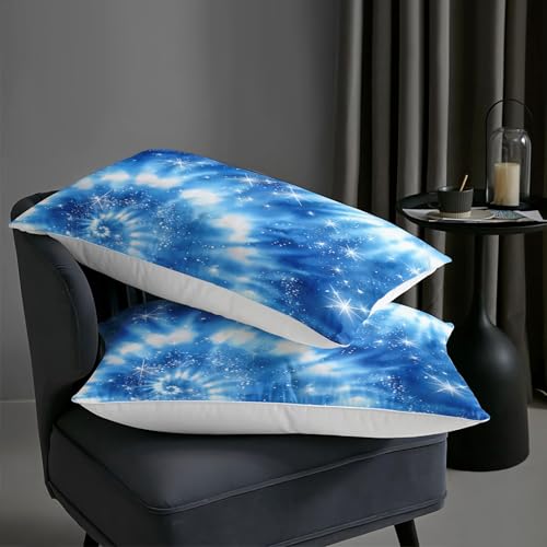 Image of AILONEN Light Blue Tie Dye Bedding Set Full Size for Kids Teens Adults,Galaxy Starry Comforter + 2 Pillowcases,3Pcs Tie-Dye Spiral Quilt Set for All Season